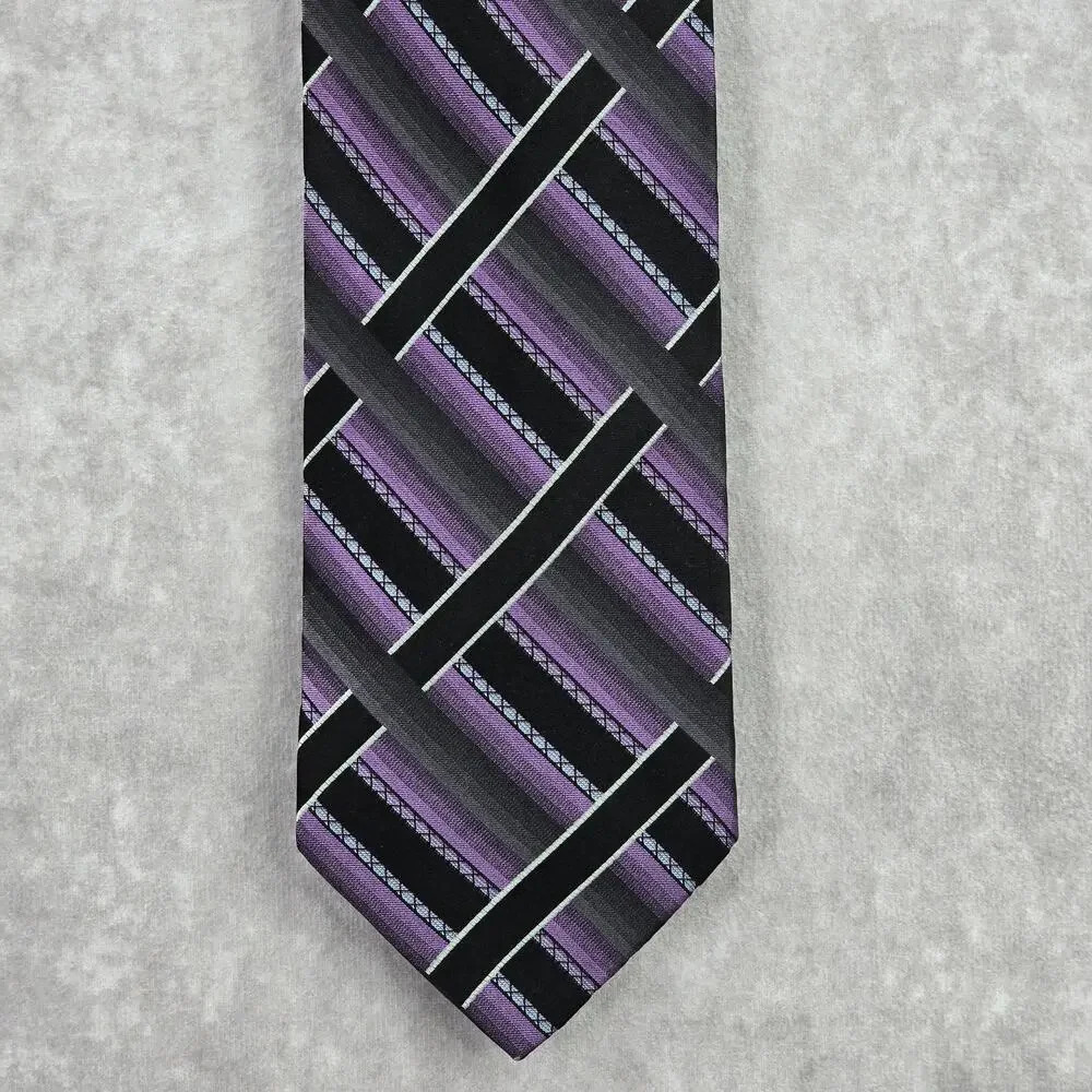 Croft & Barrow Purple Black Plaid Tartan Geometric Silk Men's Neck‎ Tie